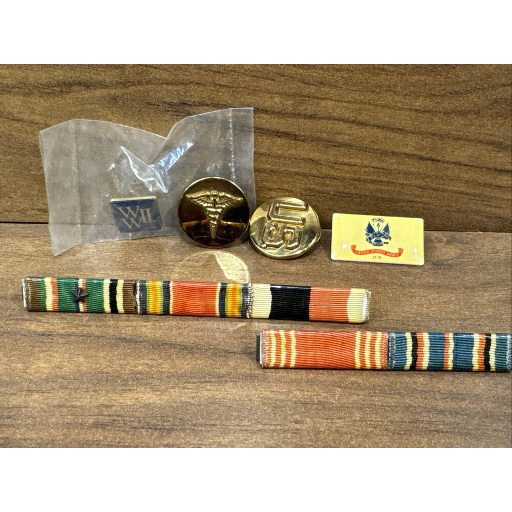 World War II U.S. Army 2 Brass Pin- Ribbons Off Same Uniform